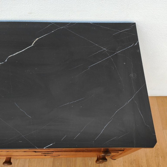Image 1 of Vintage Frans dressoir commode, ladekast, badkamermeubel met marmer blad