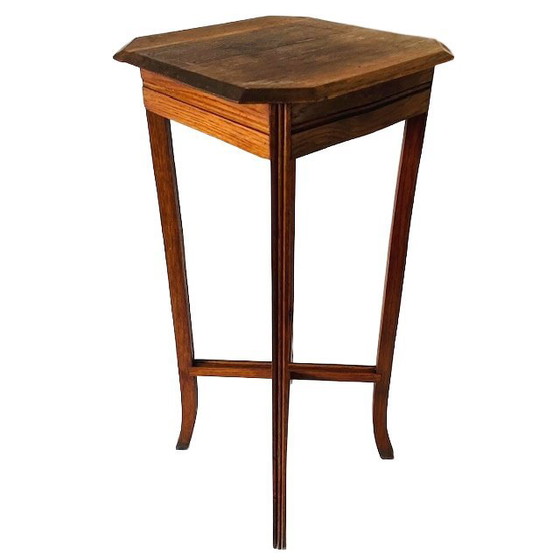 Image 1 of Mesa antigua con pedestal de roble y planta brocante, década de 1890