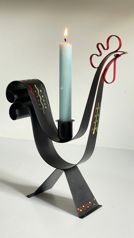 Image 1 of Vintage Swedish Rooster Shaped Metal Candlestick