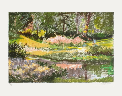 Yvonne CHEFFER-DELOUIS Les iris roses Litografia firmata