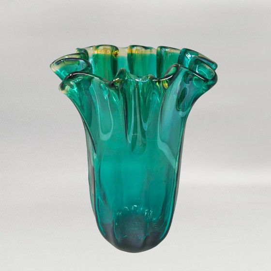 1970s Michielotto Emerald Green Fazzoletto Murano Glass Vase — Italian Vintage (photo 4 of 10)