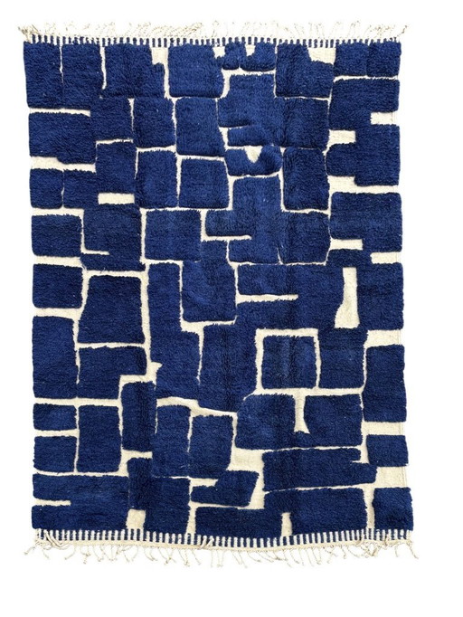 Tapis berbère bleu marocain Mrirt en laine 200x300 cm – Tapis berbère neutre tissé à la main