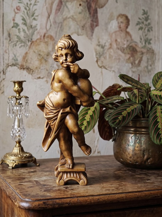 Putto met honing in houtsnijwerk, naar een ontwerp van Feuchtmayer, Duitsland – Vintage, Decoratieve objecten (photo 2 of 11)