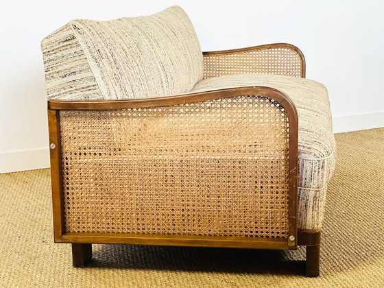 Image 1 of Vintage Art Deco woonkamerset van gebogen hout en riet, 1950, set van 3