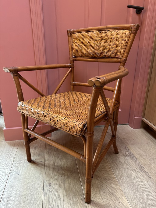 Sillón de ratán y bambú de los años 70 – Silla de comedor vintage de caña tejida – eetkamerstoelen, Rattan (photo 2 of 14)
