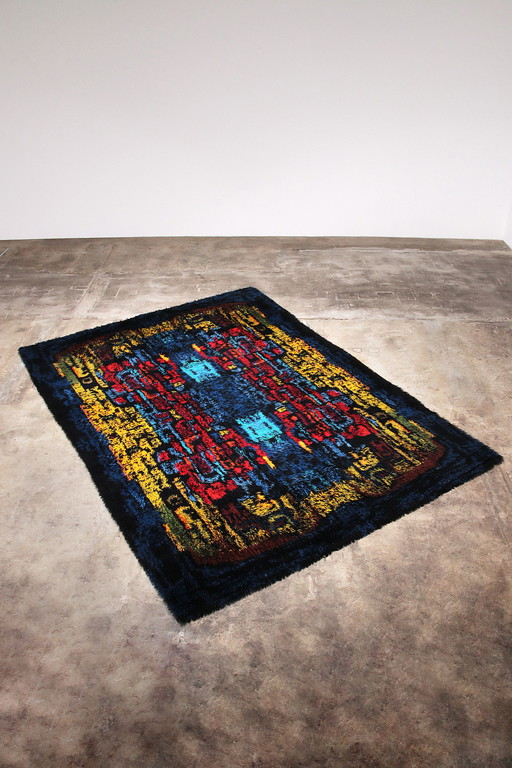 Vintage Abstract multicolored high-pile rug, Germany, 1970s