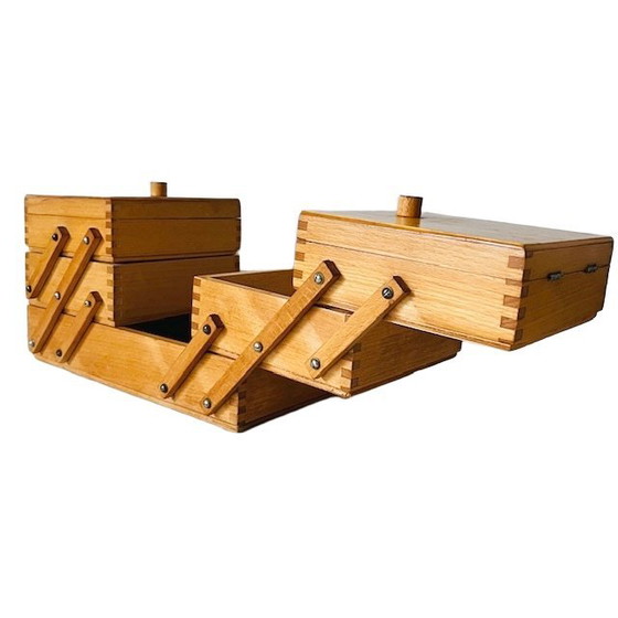 Image 1 of Scatola da cucito pieghevole in legno vintage, scatola artigianale di design danese, anni '60