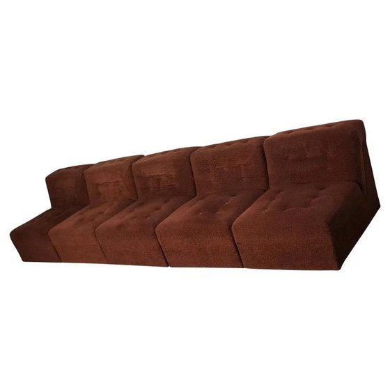 Image 1 of Vintage brown bouclé modular sofa, 1970s, 5 elements