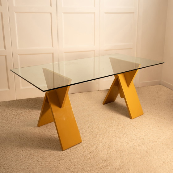 Image 1 of Lacquered & Glass Dining Table / Desk
