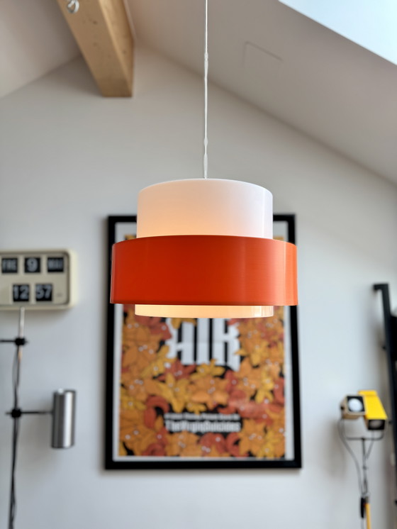 Image 1 of Uno & Östen Kristiansson für Luxus Vintage Pendelleuchte 'Cylindus' Schweden 1970er | Mid Century Modern Deckenleuchte