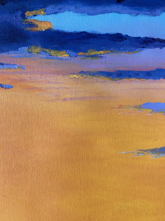 Amber Horizon - Original panoramic acrylic painting on canvas 40 x 100 cm – Paintings & Drawings, Cotton (photo 3 of 12)