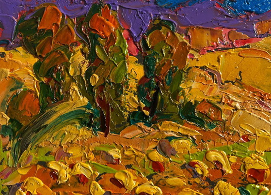 Image 1 of Original Oil Painting Summer Flowers Landscape Field of sunflowers