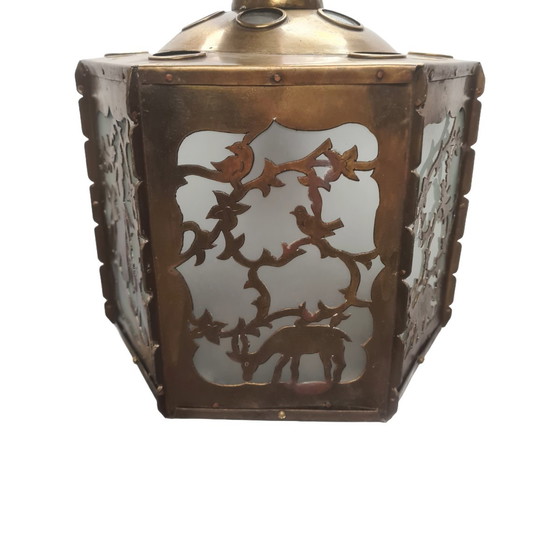 Image 1 of Lampada a sospensione antica in ottone traforato e segato, inizio XX secolo