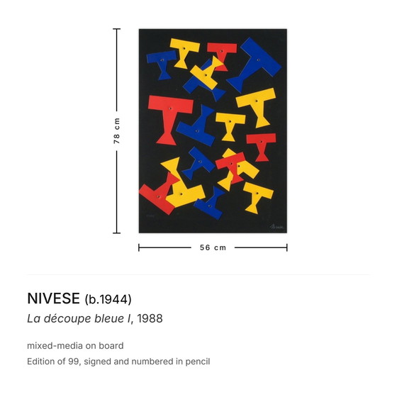 Nivese Signed Mixed-Media La Découpe Bleue I 1988 – Paintings & Drawings, Paper, Canvas (photo 3 of 5)