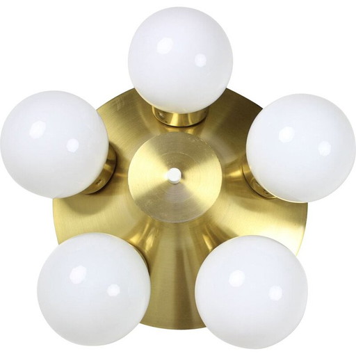 Lampada da soffitto vintage in vetro e ottone di Kamenicky Šenov, Cecoslovacchia 1970