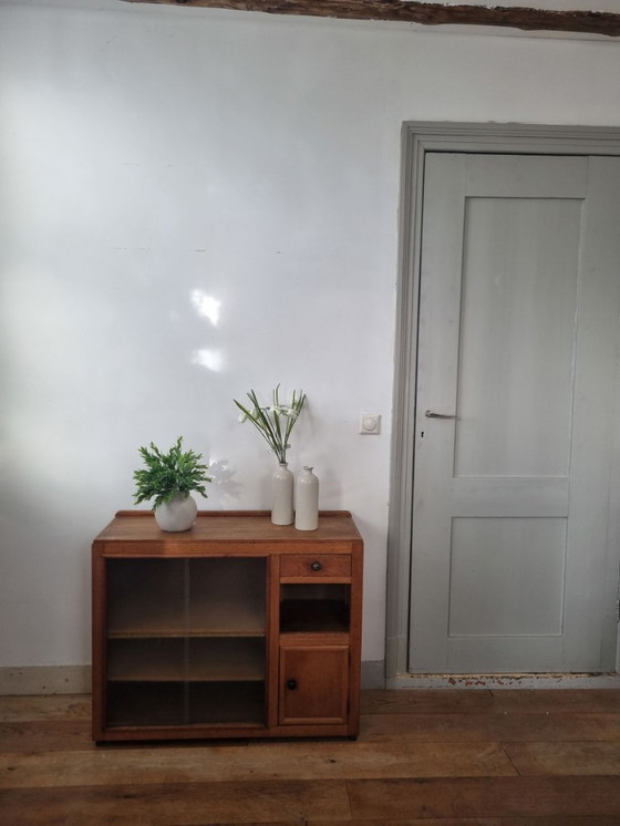 Image 1 of Vintage cupboard/sideboard with sliding doors, structured glass