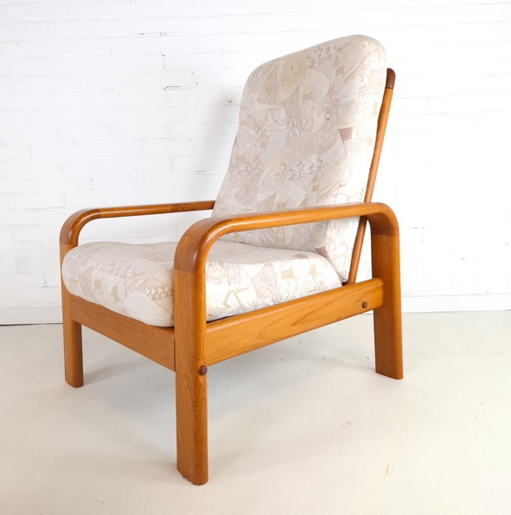 Vintage Teak Armchair With Ottoman Danish Design 70s – Textile, Wood (photo 3 of 10)