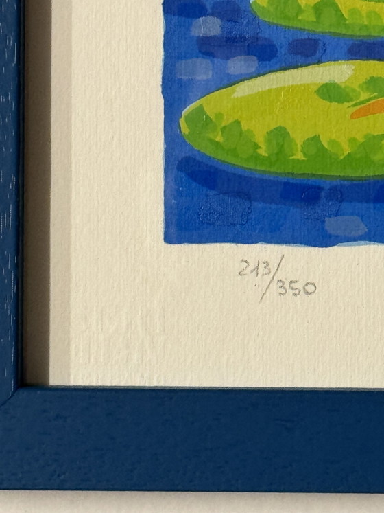3. Zeefdruk van Mimmo Sciarrano, 25x70cm Waterlelies in een lijst – Litho's & Zeefdrukken, Paper, Wood (photo 4 of 5)