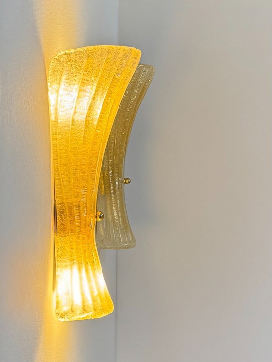 Image 1 of Coppia di applique da parete vintage in vetro di Murano stampato e pressato, Italia, 1980