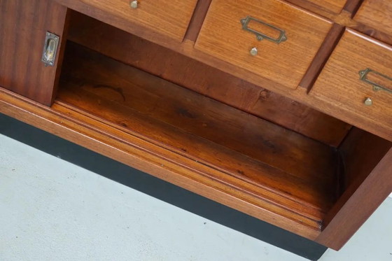 Image 1 of Vintage Nederlandse hardhouten winkel- / apothekers- of archiefkast, midden 20e eeuw