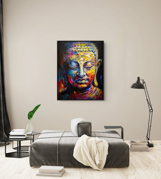 Image 1 of Unique hand-painted Buddha painting “Eternal Calm” – Seksak Jaichumchen – 80×100 cm