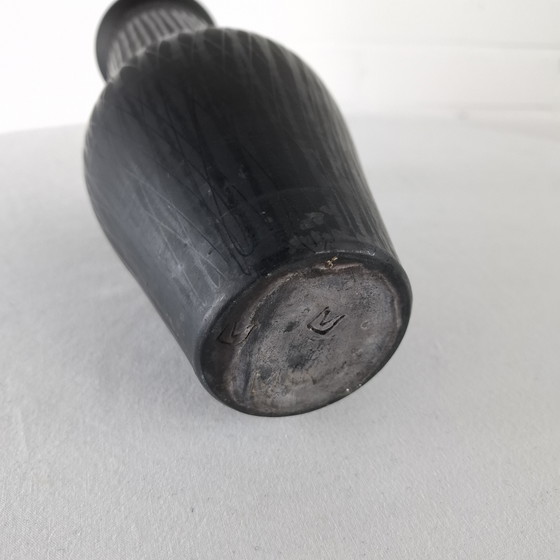 Image 1 of Vintage black earthenware vase 70s wabi sabi japandi