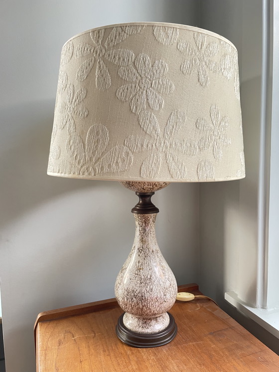 Image 1 of Vintage mid-century tall copper table lamp with faux marble effect