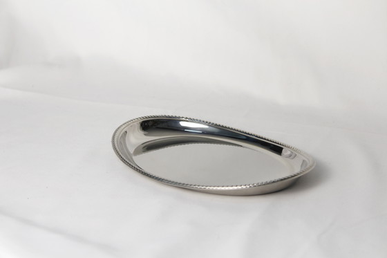 Image 1 of Plat de service vintage Alfara Alessi – Acier inoxydable – Bord nacré