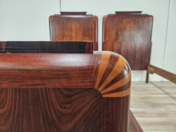 Image 1 of Coppia di letti singoli Art Decò in mogano e acero rosa, 1940