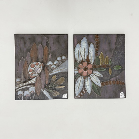 Image 1 of Plaques murales florales en céramique Rusha Handarbeit, 1970