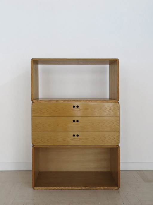 Modulaire Boekenkast serie Samara in essenhout van Derk Jan De Vries voor Maisa, Italië, jaren '70
