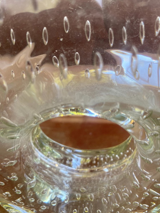 Image 1 of Vaso in vetro di Murano a bolle Trasparente con riflessi viola su entrambi i colli 1978