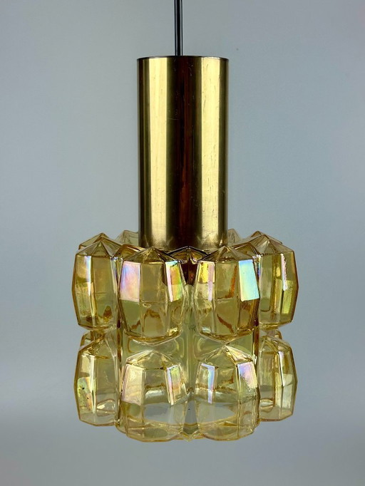 60er 70er Jahre Deckenlampe Glashütte Limburg Germany Glas & Messing Space Age