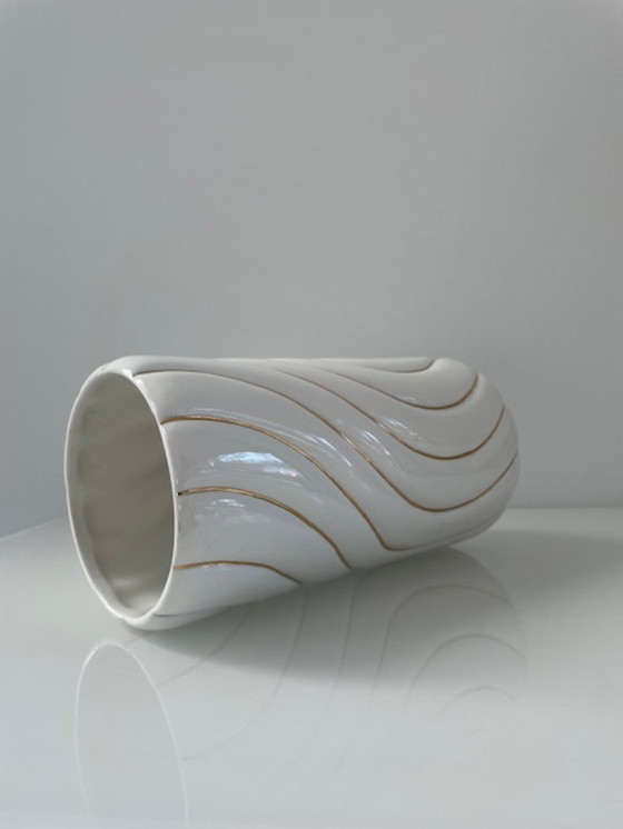 Image 1 of Vaso italiano vintage Rigoni in ceramica bianca/oro