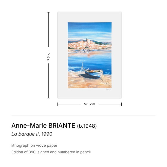 Anne-Marie Briante Signed Lithograph La Barque II 1990 – Lithographs & prints, Paper (photo 3 of 5)