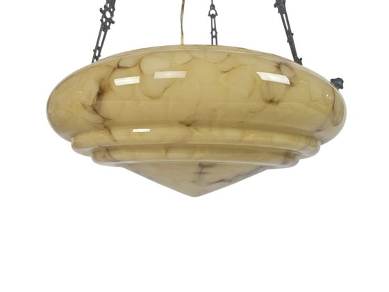 Image 1 of Art Deco - bowl lamp - marbled glass - pendant lamp - France - 30s