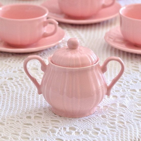 Image 1 of Antique pink coffee service signed Salins-les-Bains
