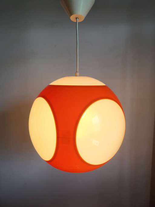 Lampe suspendue de l'ère spatiale, œil d'insecte, massif, orange et blanc, Belgique, années 1970