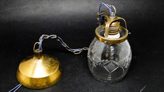 Art Deco kristallen hanglamp, Polen, jaren 1950 – Hanglampen, Crystal, Brass (photo 20 of 20)