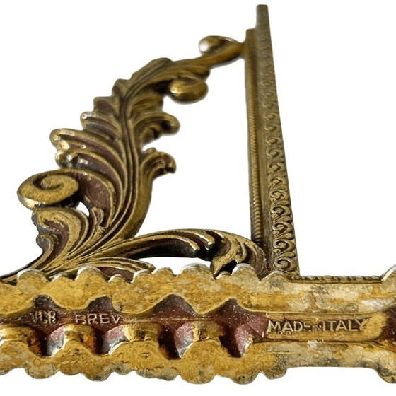 Videoregistratore vintage italiano di metà secolo, tavolo consolle da parete in legno intarsiato e ottone, (photo 9 of 17)