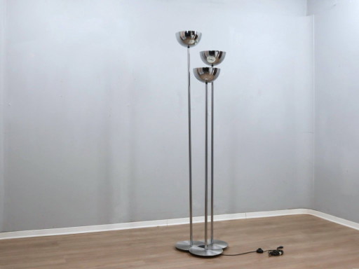 Lamperti 3-koloms chromen vloerlamp uit de jaren 70, ruimtevaarttijdperk Italiaans design