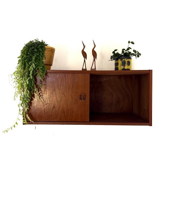 Image 1 of Vintage Danish floating teak wall cabinet '60