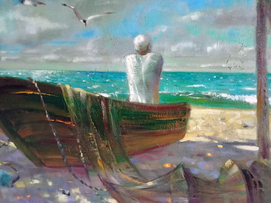 Original Oil Painting Abstract Expressionism Seascape Symbolism Coast – Paintings & Drawings, Canvas (photo 4 of 6)