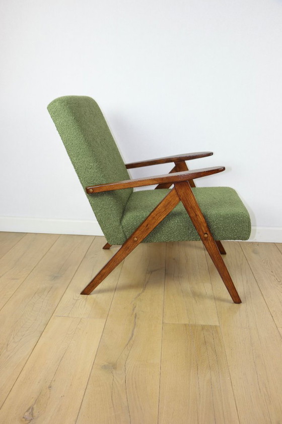 Image 1 of Vintage armchair B-310 VAR green boucle dark structural wood 1970s
