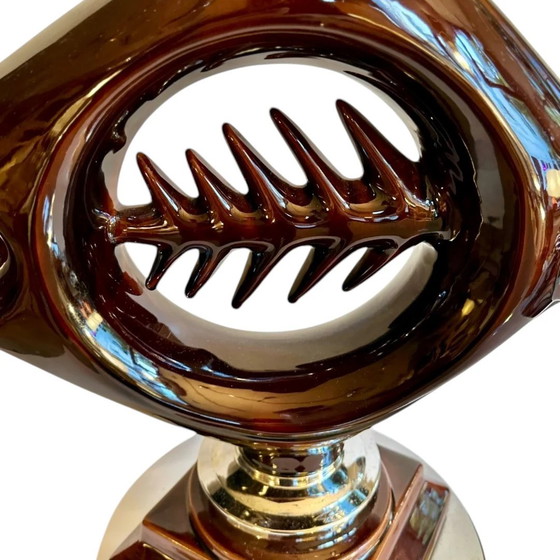 Image 1 of Lampe de table vintage à chevrons en céramique et chrome