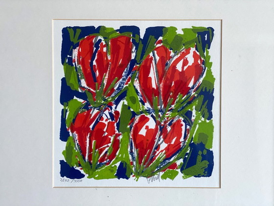 1x Siebdruck „Rote Tulpen“ von Ad Van Hassel – Lithographien & Drucke, Glass, Paper (photo 5 of 8)