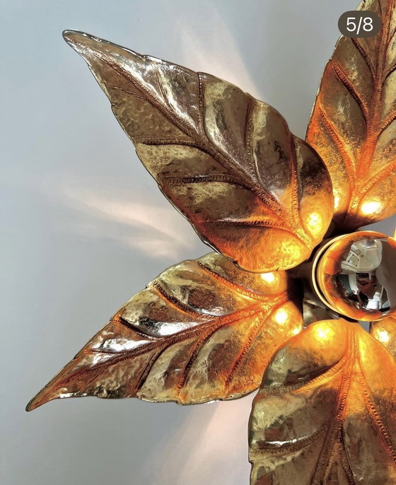 Image 1 of Brass flower wall/ceiling lamp by Willy Daro