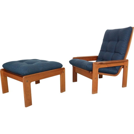 Vintage fauteuil met teakhouten voetenbank voor Emc Møbler, Denemarken 1960