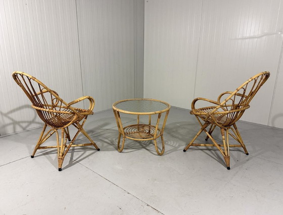 Image 1 of Fauteuils et table en rotin Rohé Noordwolde 1960