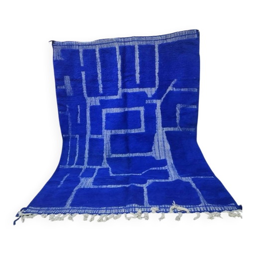 Großer intensivblauer Beni Ouarain Teppich 300x200 cm – Dicke Wolle